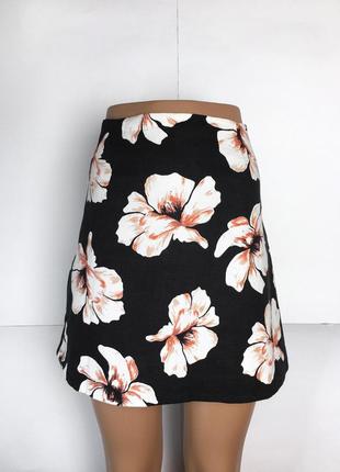 Женская юбка чёрная короткая мини цветы женские