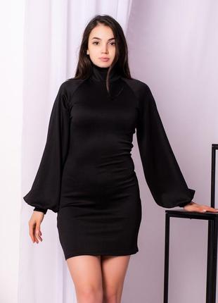 Женское короткое платье с широкими рукавами-реглан. черный 381 фото