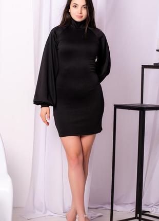 Женское короткое платье с широкими рукавами-реглан. черный 389 фото