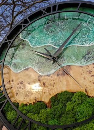 Годинник з дерева та епоксидної смоли/ годинник море4 фото