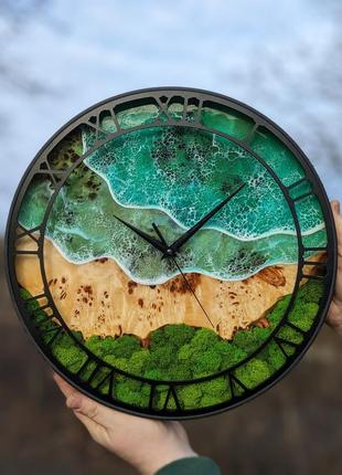 Годинник з дерева та епоксидної смоли/ годинник море1 фото
