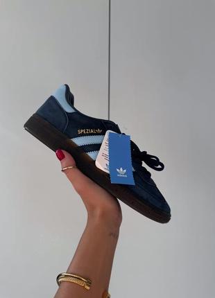 Трендовые женские и мужские кроссовки adidas spezial handball blue синие5 фото