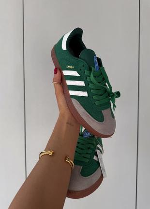 Шикарные женские и мужские кроссовки adidas samba og green зелёные3 фото