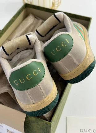Женские серые кроссовки gucci screener gg с текстильными зелеными вставками гуччи гучи4 фото