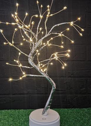 Світильник led нічник дерево бонсай сріблястого кольору з теплим світлом usb + 3aa