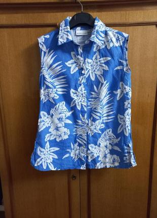 Голубая рубашка без рукавов от голландского бренда witteveen гавайская тропический принт