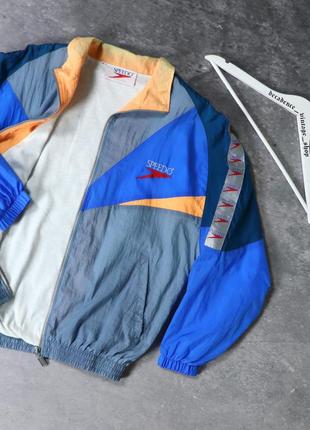 Вінтажна олімпіка speedo з лампасами з 80-90х років. american vintage y2k kappa fred perry tnf fila acg куртка ветрівка бомбер різнокольорова ретро3 фото