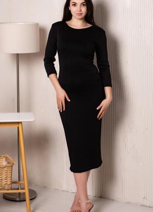 Плаття-футляр жіноче міді, рукав три чверті 3/4. чорний 38