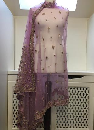 Шелковое сари фата ручная вышивка кусок ткани ткань для королевского платья3 фото