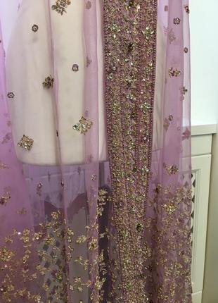 Шелковое сари фата ручная вышивка кусок ткани ткань для королевского платья4 фото