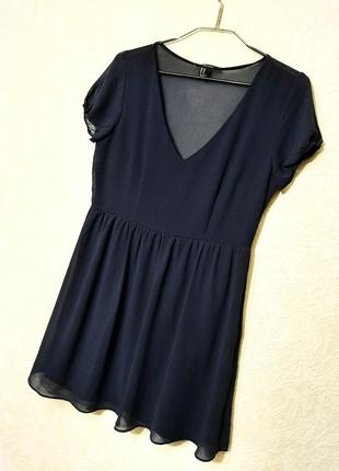 Forever 21 нарядное мини платье синее на подкладке короткие рукава с резинками женское м 44 46 лето