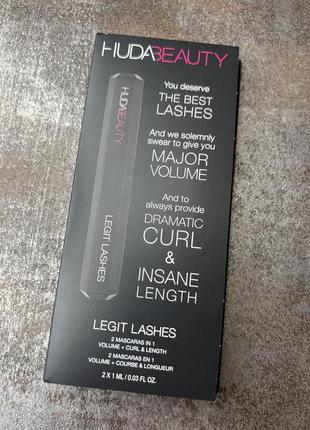 Huda beauty legit lashes major volume and dramatic curl & length mascara подвійна туш для вій1 фото