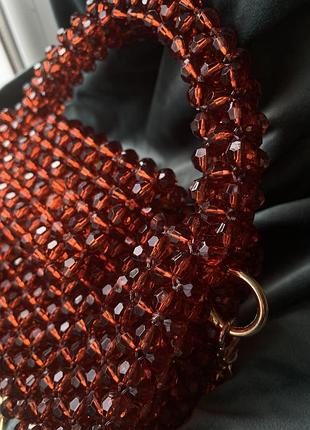 Сумка из бусин коньячно коричневая