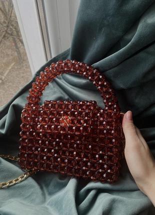 Сумка из бусин коньячно коричневая