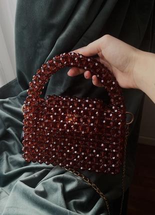 Сумка из бусин коньячно коричневая