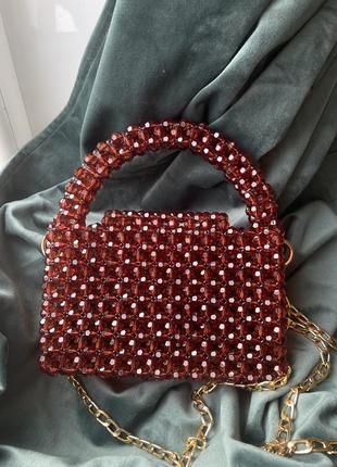 Сумка из бусин коньячно коричневая