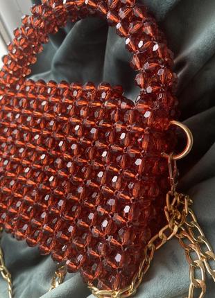 Сумка из бусин коньячно коричневая