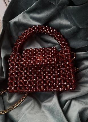 Сумка из бусин коньячно коричневая