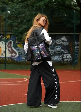 Женский рюкзак sambag rolltop one черный с принтом "abstract"3 фото