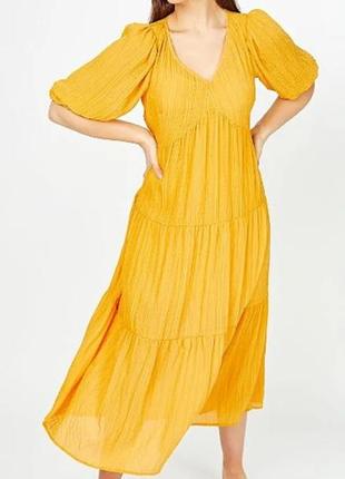 Желтое ярусное платье сарафан в стиле бохо george миди макси2 фото