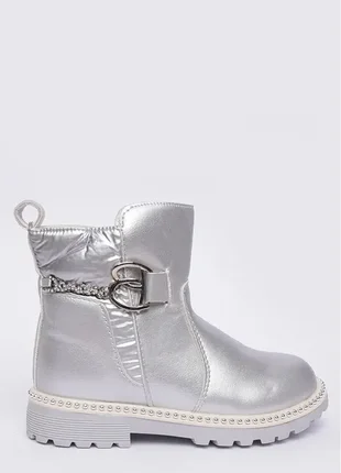 Серебристые ботинки на молнии с цепочкой