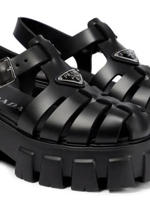 Prada monolith platform sandals black