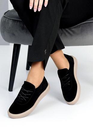 Туфли женские, натуральная замша черные/моко деми 40р5 фото