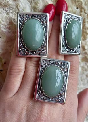 Серебряные серьги с зеленым авантюрином5 фото