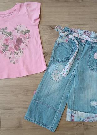 Стильный набор для маленькой красавицы/ одежда для девочки/ джинсы - бриджи + футболка1 фото