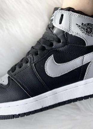 Jordan 1 black grey мех цигейка