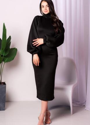 Женское платье миди с широкими рукавами-реглан. черный 382 фото