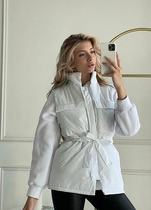 Женская жилетка с поясом / безрукавка под пояс / жилет из плащевки с кулиской на талии