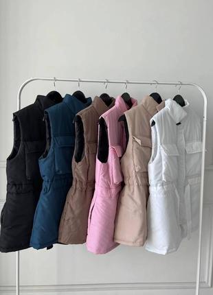 Женская жилетка с поясом / безрукавка под пояс / жилет из плащевки с кулиской на талии