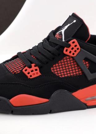 Черные кроссовки нубук джордан 4 унисекс jordan 4 retro black red 36