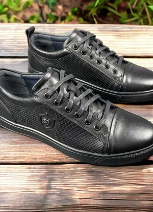 Мужские кожаные кеды (натуральная кожа) черные демисезонные, мужская обувь весна осень2 фото