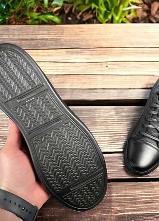 Мужские кожаные кеды (натуральная кожа) черные демисезонные, мужская обувь весна осень6 фото