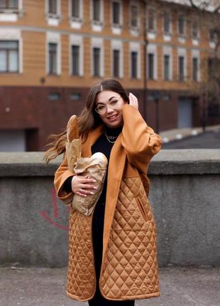 Женское стильное трендовое комбинированное пальто весна осень5 фото