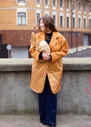 Женское стильное трендовое комбинированное пальто весна осень4 фото
