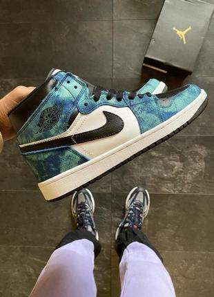 Кросівки сині тай-дай джордан 1 ретро унісекс nike jordan 1 retro high tie-dye 36