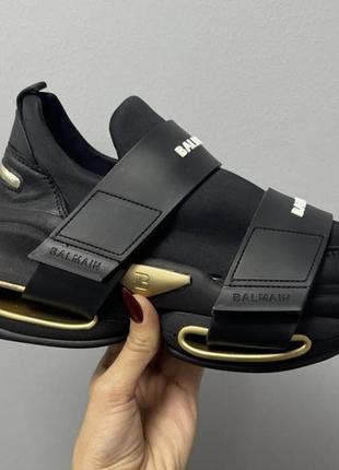 Balmain b-bold sneakers low black gold1 фото