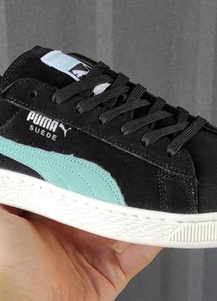 Puma suede black white mint1 фото