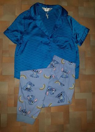 Красива яскрава піжама, комплект атлас-котон стич, stitch disney, primark 2xs розмір