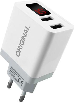 Сетевое зарядное устройство xoko original wc-350 с измерителем тока, 2 usb, 3.1a white