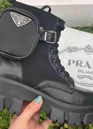 Prada leather boots nylon pouch