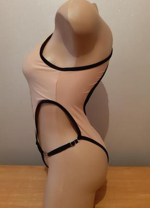 Ефектний яскравий відрядний купальник з застібками з чашечками бежевий мокко6 фото