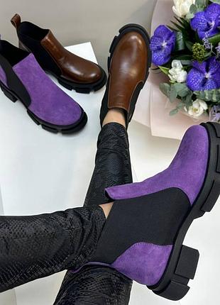 Эксклюзивные ботинки из итальянской кожи и замши женские челси