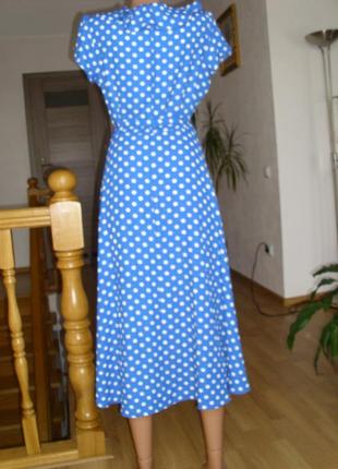 Модное платье синего цвета в горошек,бренд anne cale2 фото