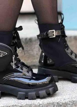 Prada leather boots nylon pouch  black 39