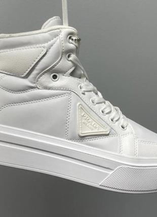 Prada macro re-nylon brushed leather sneakers white no lux