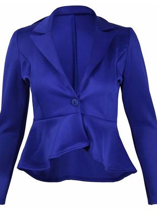 Жакет двобортний піджак з баскою синій кобальт8 фото